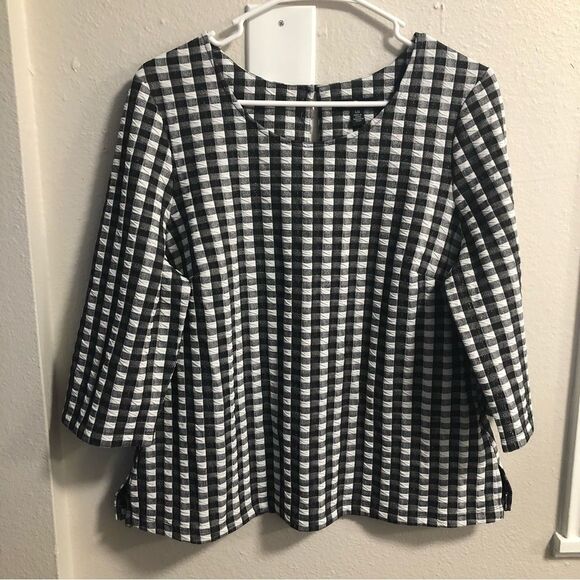 Jules & Leopold Black White Checkered Short Sleeve Blouse LARGE - Picture 1 of 6